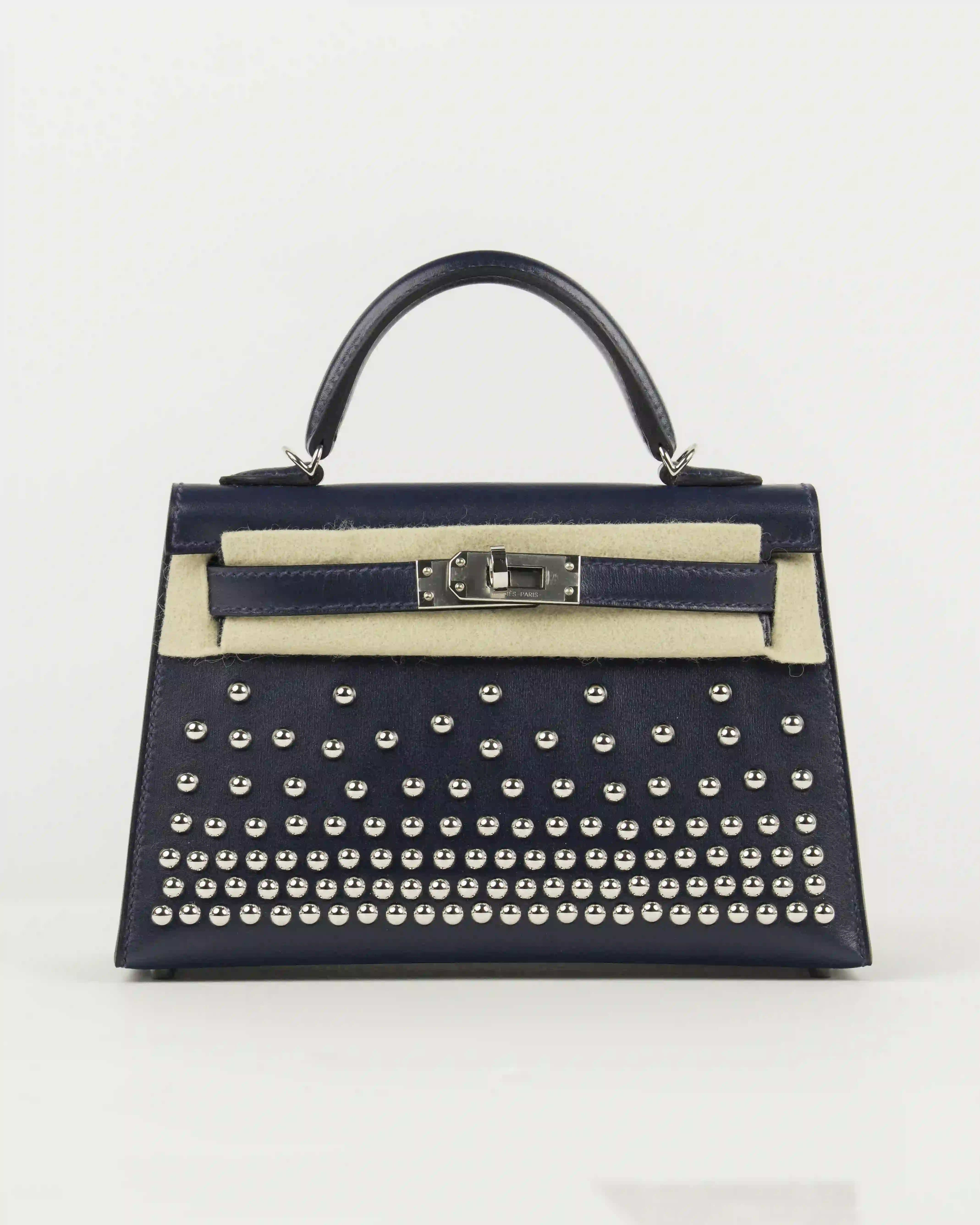 HERMES SAC KELLY II SELLIER MINI CLOUTE VEAU BOX 7K BLUE ABYSSE - Image 1
